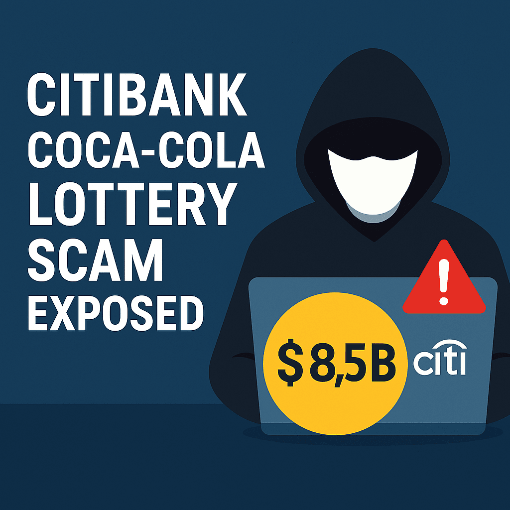 Warning sign illustration highlighting online financial scams and phishing attempts involving Citibank